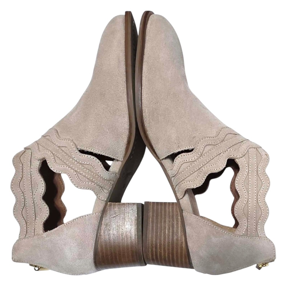 Seychelles Women Taupe Suede Wavy Cutout Ankle Booties Block Heel Size 9.5 - Picture 5 of 11
